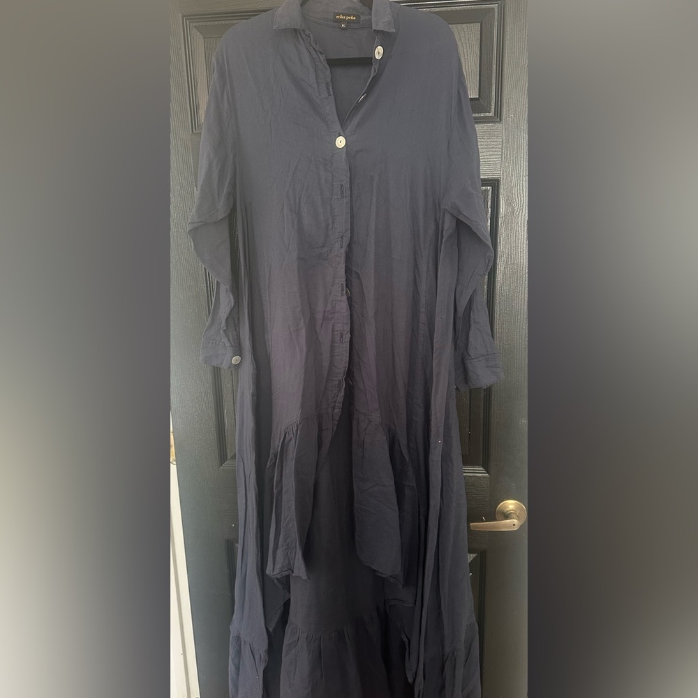 Erika Pena Navy Button-Up Maxi Dress (Kimono)